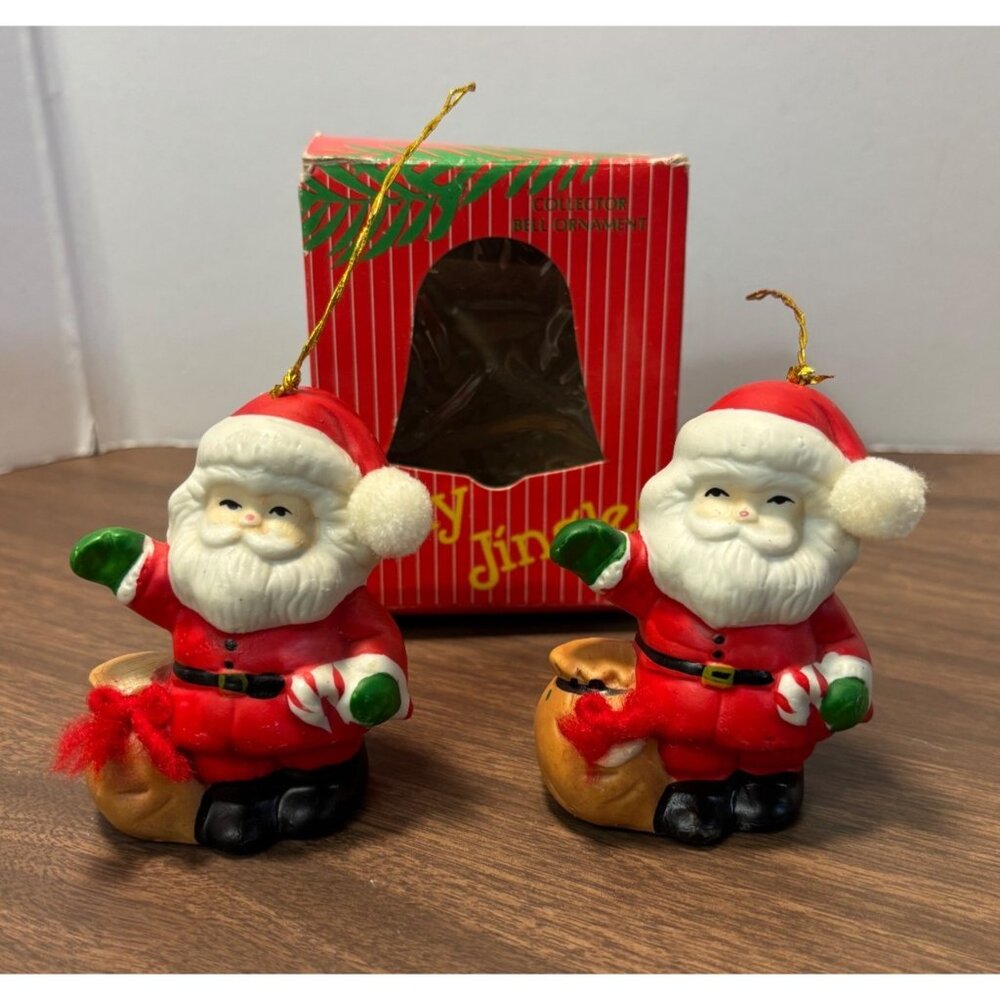 Vintage 1986 BOA Porcelain Santa Claus Bell Christmas Ornaments Set W/ 1Box